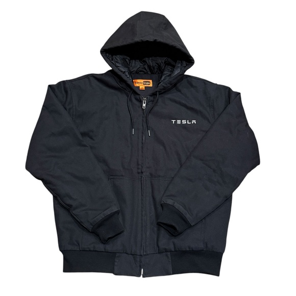Corner Stone Tesla Logo Embroidered Heavy Duty Hooded Jacket Men’s Sz M - Picture 1 of 6